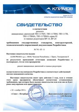 Rozšíření certifikátu OAO Klimov